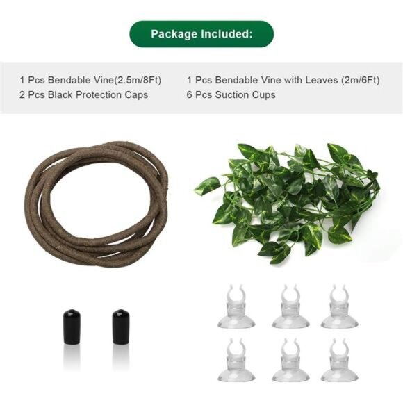 8FT Reptile Vines and Flexible Reptile Leaves with Suction Cups Jungle Climber - Picture 2 of 8